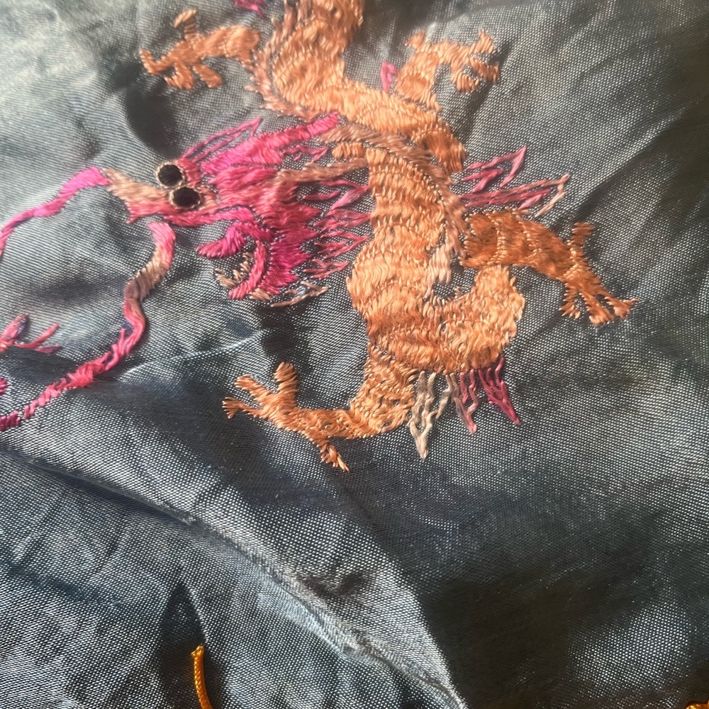 Embroidered Dragon Wall Decor - Blue and Pink